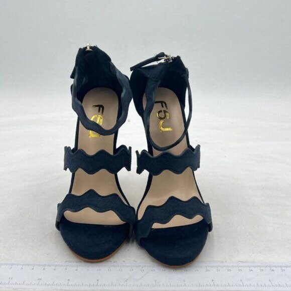 FSJ Navy Hot Open Toe Strappy Heeled Sandals Suede Dress Shoes for Party Wedding - Picture 3 of 8
